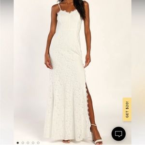 NWT Lulus Song of the Siren White Guipure Lace Eyelash Maxi Dress Floral Large